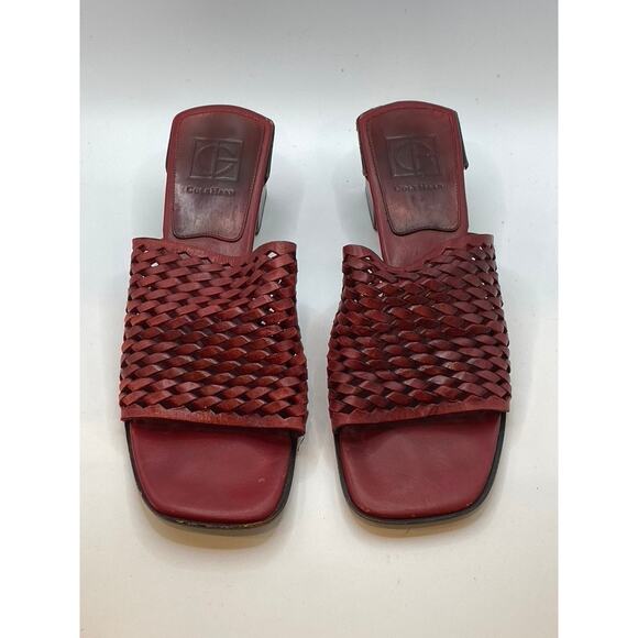COLE HAAN Women's Red Leather Woven Square Open-Toe Block Heel Sandals SZ 8.5 - Picture 1 of 13